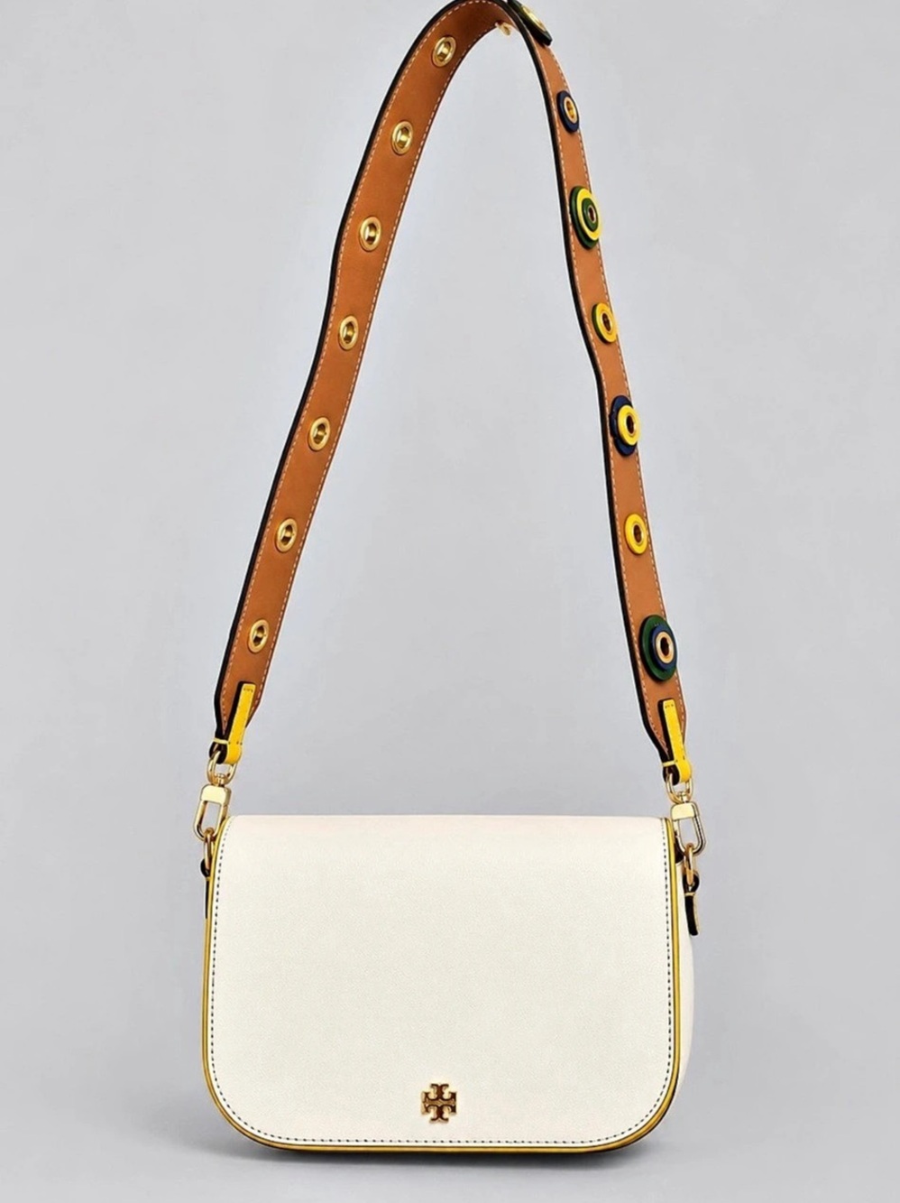 Tory Burch Ivory Yellow Crossbody Bag w/ 2 Removable Straps Statement Strap